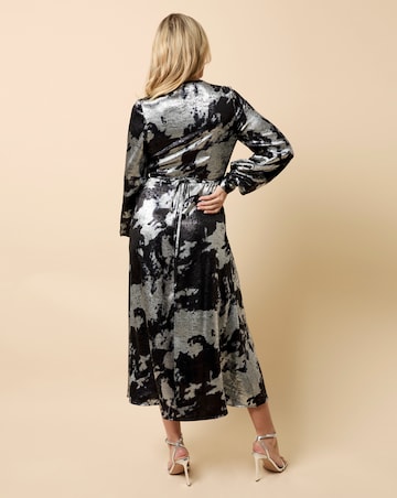Little Mistress Black Silver Foil Midaxi dress