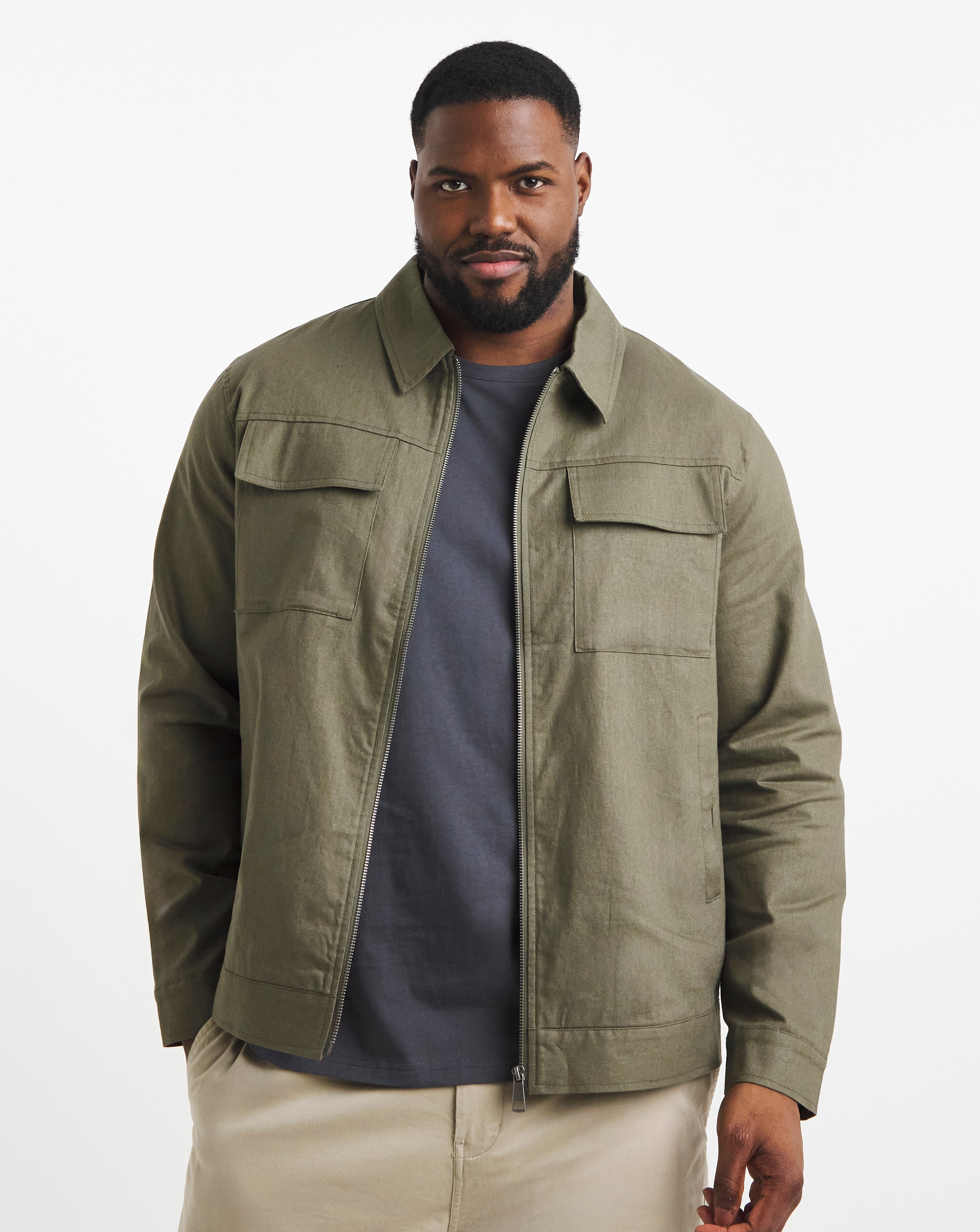 Olive Linen Harrington Jacket | JD Williams