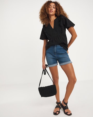 Broderie Frill Jersey Back Top