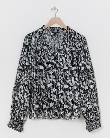 Silver V Neck Metallic Jaquard Blouse