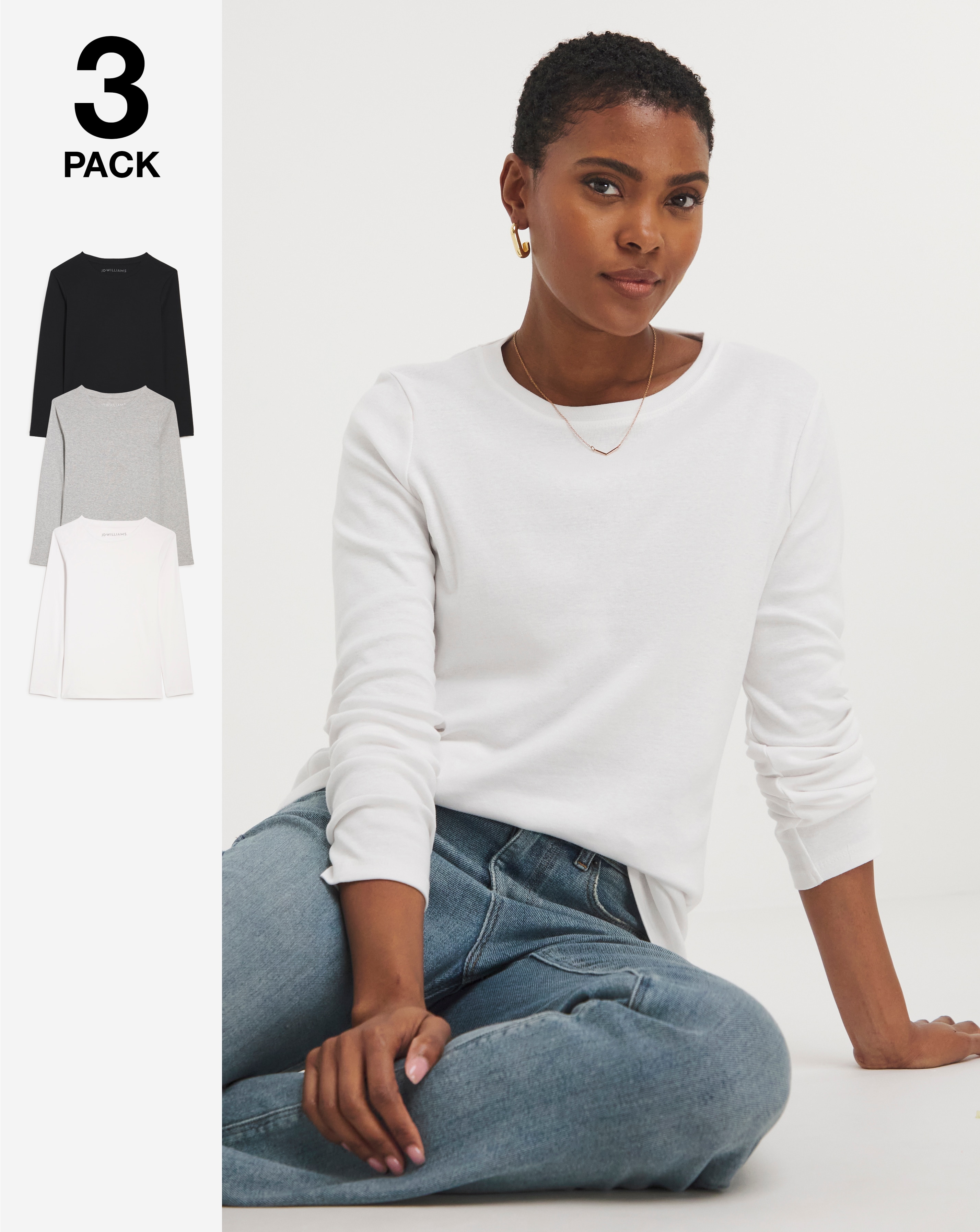 Pure Cotton 3 Pack The Crew Neck Pack LS
