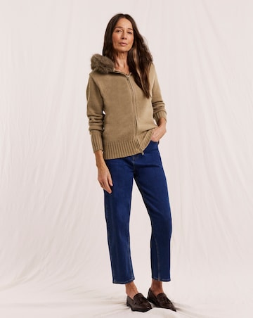 Julipa Fur Trim Hooded Knitted Jacket