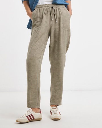 Camel Textured Pull On Tapered Trouser