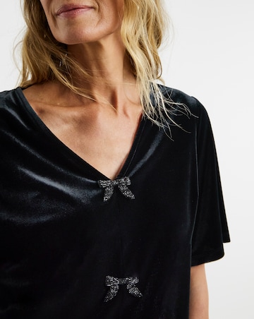 Velvet Bow Front Angel Sleeve Top