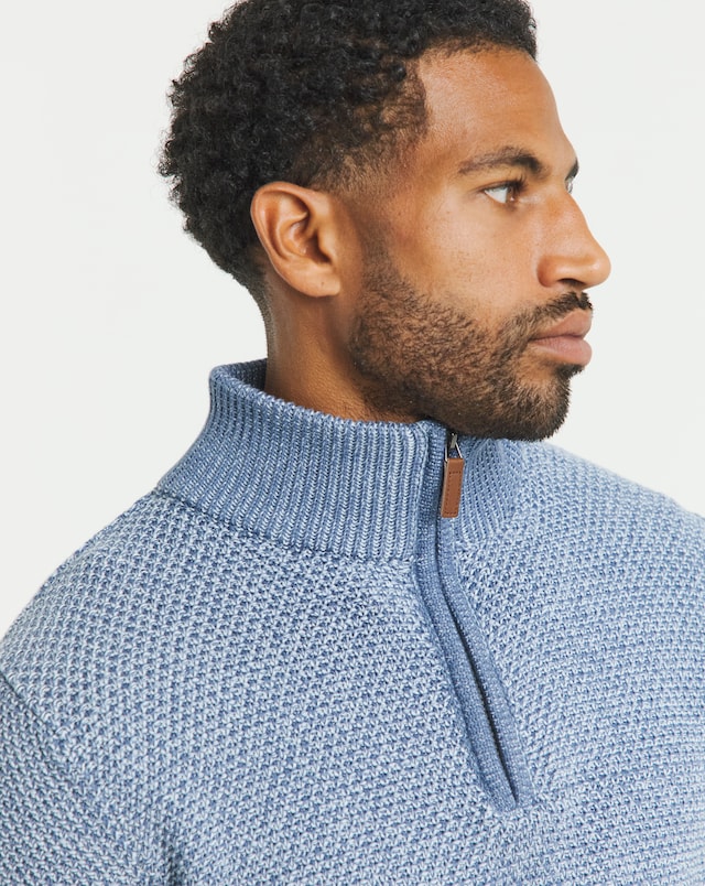 Joe Browns 1/4 Zip Moss Knit Jumper - Blue