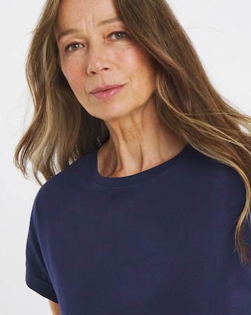 Pure Cotton Navy Relaxed Short Sleeve Longline Top