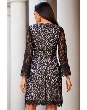 Sosandar Fluted Cuff Lace Shift Dress