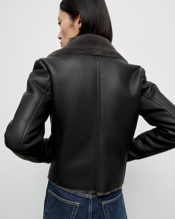 Mango Faux Leather Fur Trim Jacket