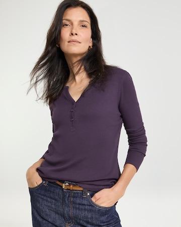 Henley Button Front Long Sleeve Top