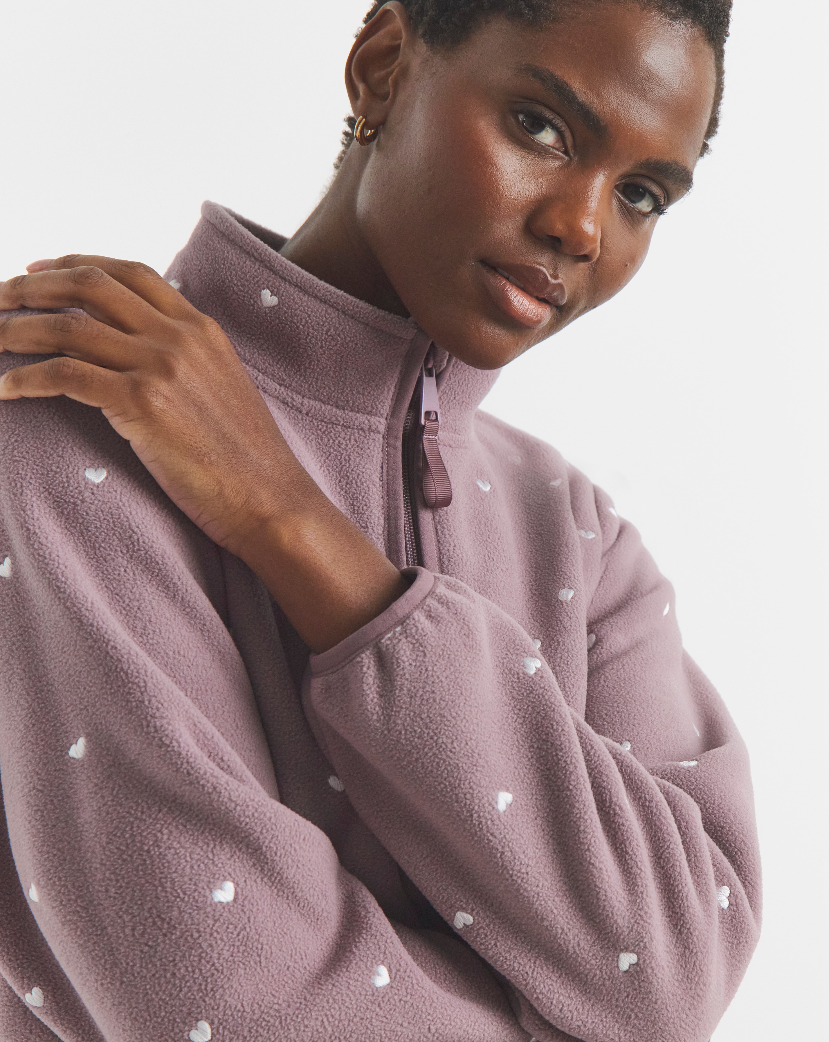 Heart Embroidered Quarter Zip Longline Fleece | JD Williams