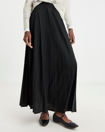 Black Pleated Pull On Jersey Maxi Skirt