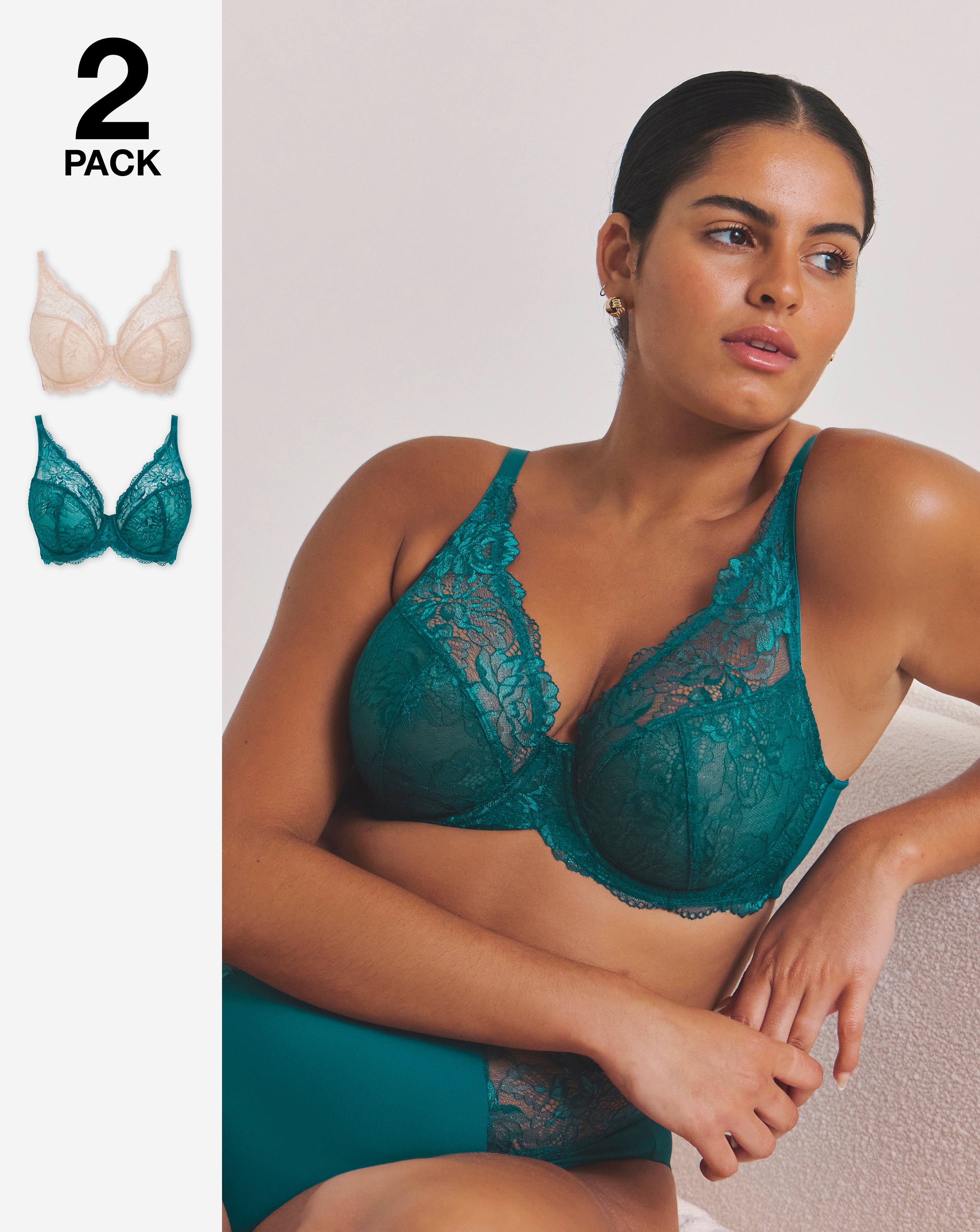 Pretty Secrets (2 Pack) New Ella Full Cup Wired Bras (C-J) Teal/Ivory