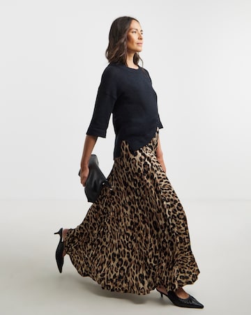 Animal Pleated Pull On Jersey Maxi Skirt