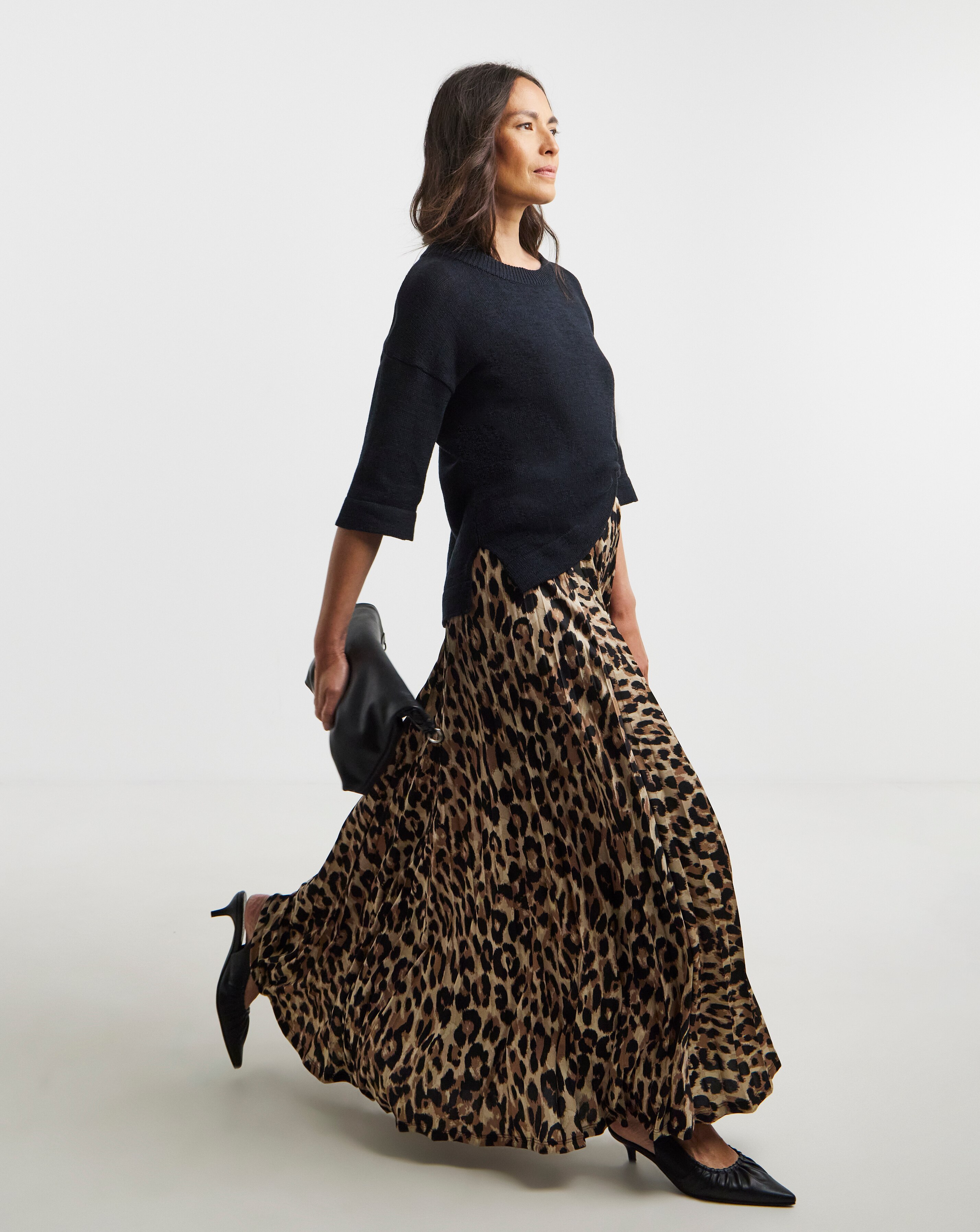 Animal Pleated Pull On Jersey Maxi Skirt