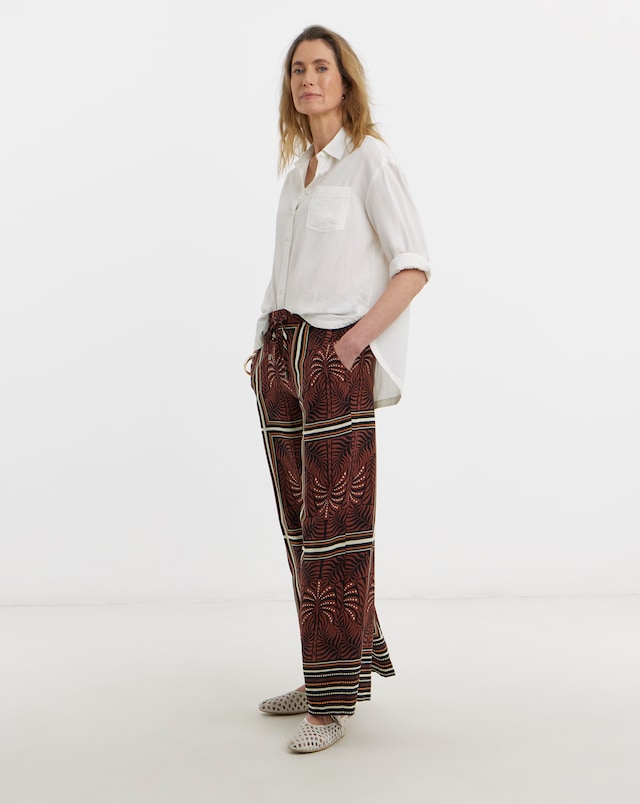 Border Print Viscose Wide Leg Trouser