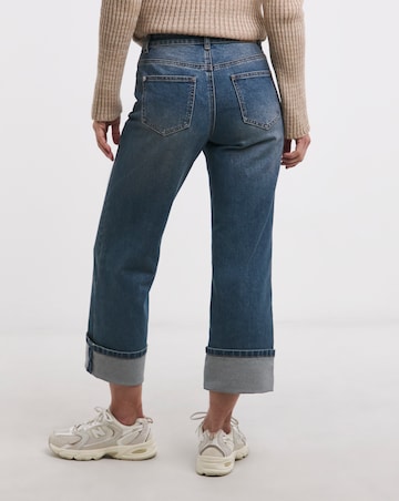 Blue Turn Up Crop Jeans