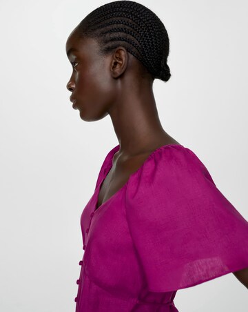 Mango Buttoned Linen Blend Midi Dress