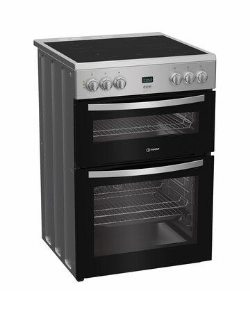 Indesit IDE6VDCS1 60cm Electric Double Cooker with Ceramic Hob - Silver