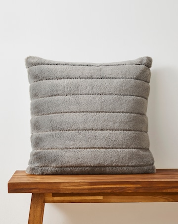 Large Ribbed Faux Fur Cushion - Grey
