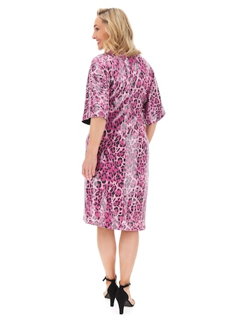 Pink Leopard Print Sequin Wrap Dress