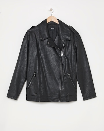 Black Oversized Crinkle Textured PU Biker