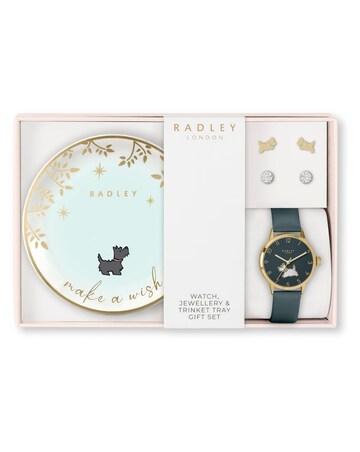 Radley Gold Leather Strap Watch, Gold Plated Earring Pair & Tray Set