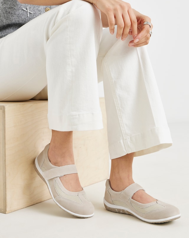 Heavenly Soles Avalon Sporty Mary Jane Suede Trainer - Wide Fit (E)