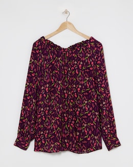 Multi Floral Ruched Tie Neck Top
