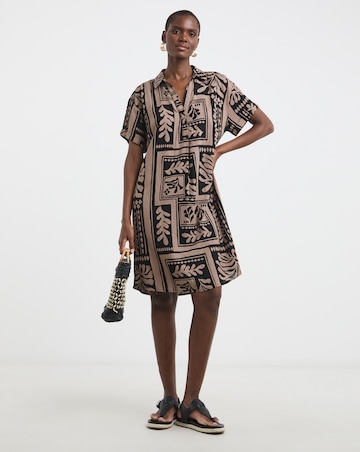 Linen Mix Collared Tunic Dress