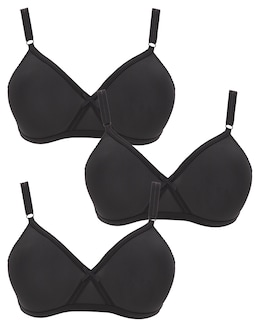 Pretty Secrets (3 Pack) Full Cup Non Wired Bras (B-E) Black