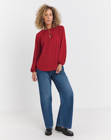 Button Trim Long Sleeve Top