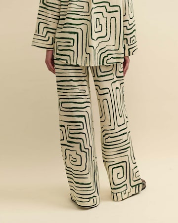 Nobody's Child Linen-blend Green Abstract Trouser