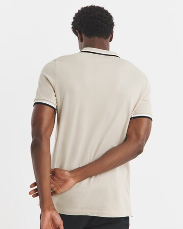 Tipped Pique Polo Long Length- Ecru