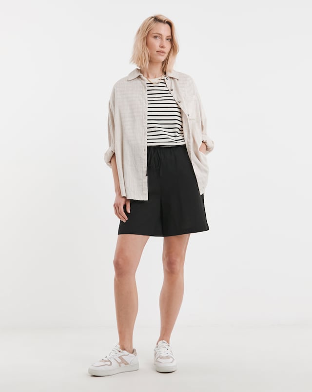 Black Linen Mix Knee Length Shorts