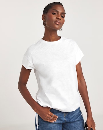 White Crew Neck Bubble Hem Top