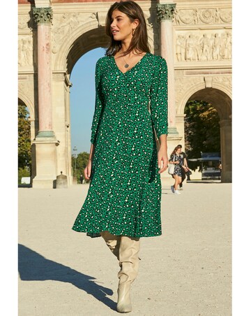 Sosandar Animal Ruched Front Midi Dress