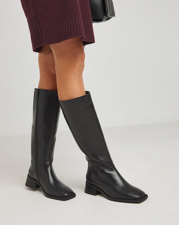 Heavenly Soles Velma Leather Knee Boots - Extra Wide Fit (EEE) Super Curvy Calf