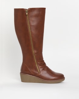 Cushion Walk Wedged Crepe Sole Knee High Boot E Fit Standard Calf