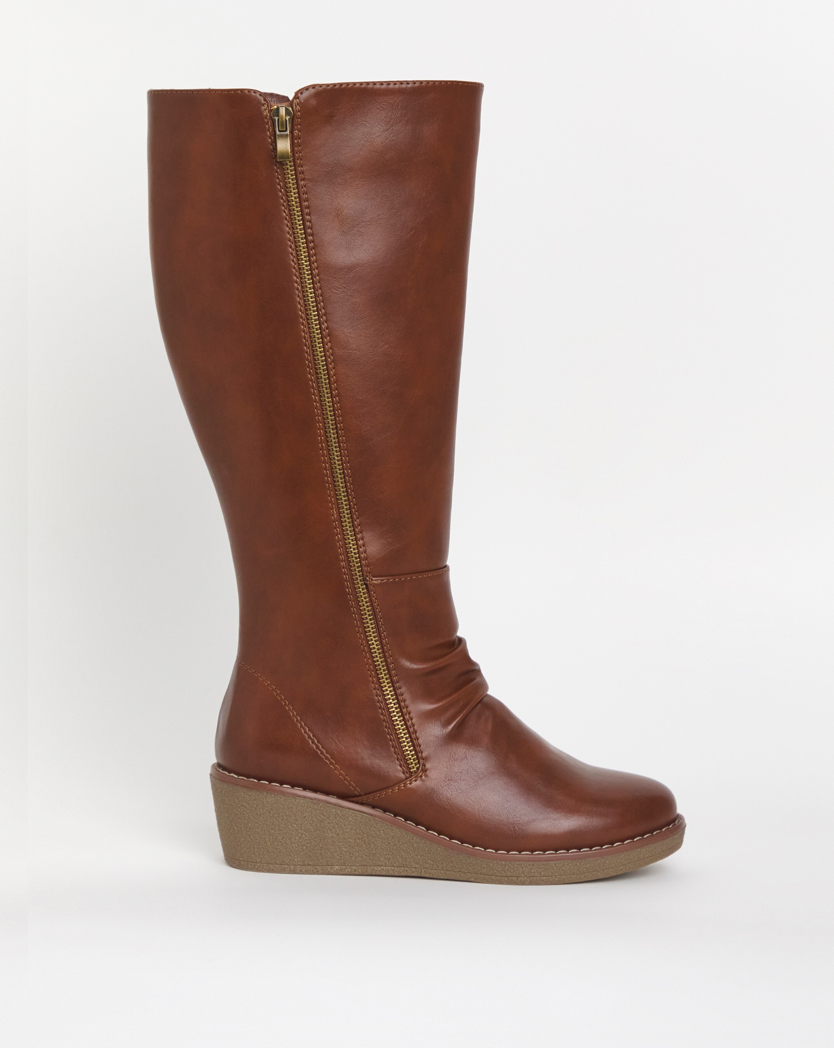 Cushion Walk Wedged Crepe Sole Knee High Boot E Fit Curvy Calf