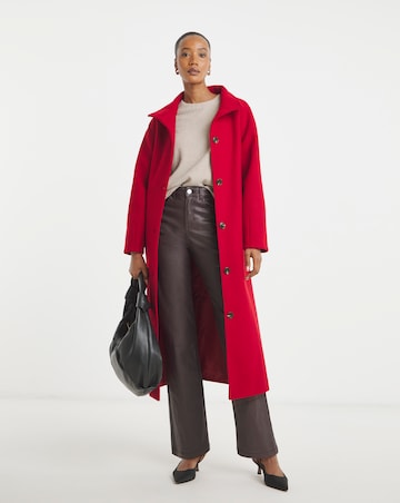 Red Funnel Neck Longline Coat