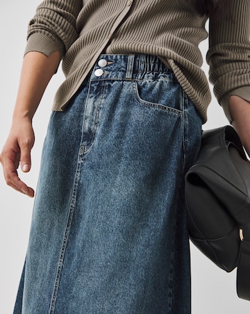 Dark Blue Elasticated Waist Full Denim Skirt