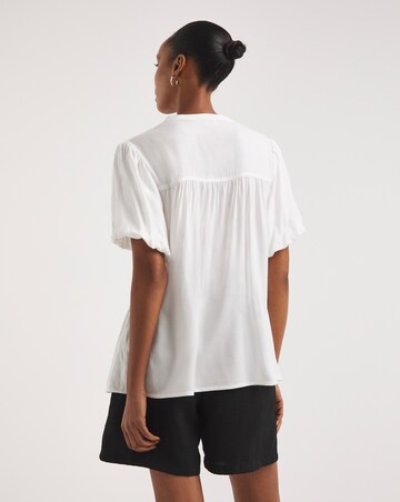 Ivory Embroidered Yoke Puff Sleeve Top