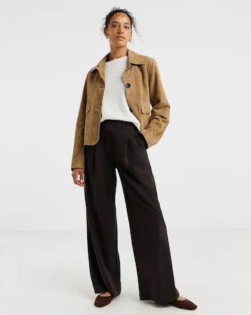 Chocolate Tailored Elastic Waist Wide Trousers