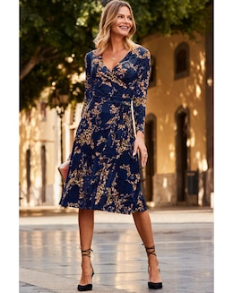 Sosandar Fleck Printed Faux Wrap Midi Jersey Dress