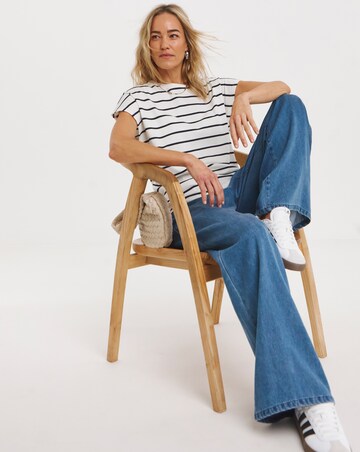 Striped Crew neck Button Shoulder Top