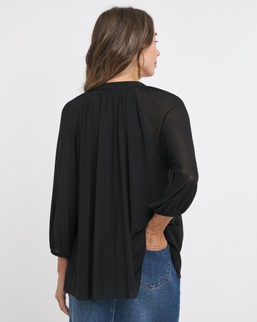 Black V Neck Mesh Blouse