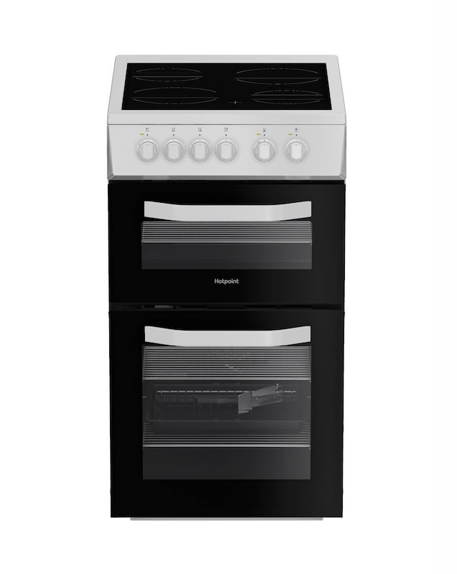 Hotpoint HTE5VCW 50cm Electric Twin Cooker with Ceramic Hob - White