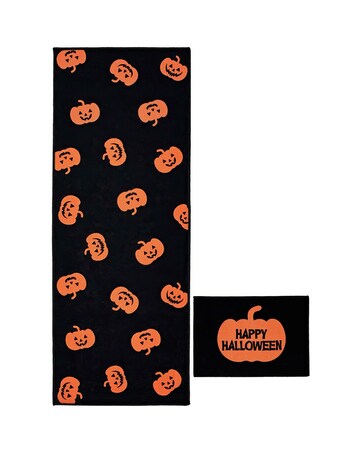 Halloween Pumpkin Washable Runner & Doormat Set