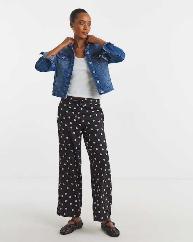 Spot Print Textured Wide Leg Trouser
