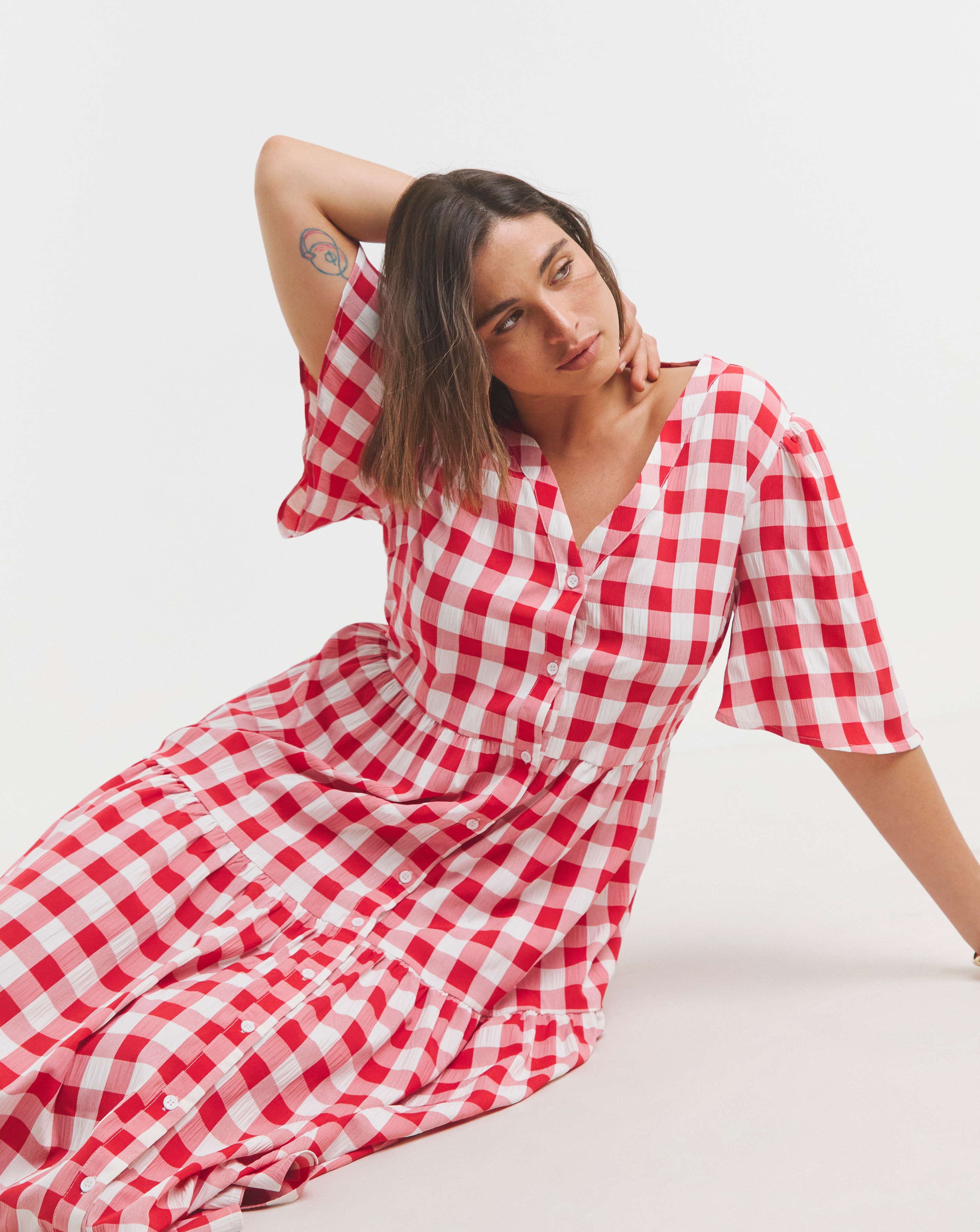 Simply Be Red/White Gingham Button Through Midi Dress | JD Williams